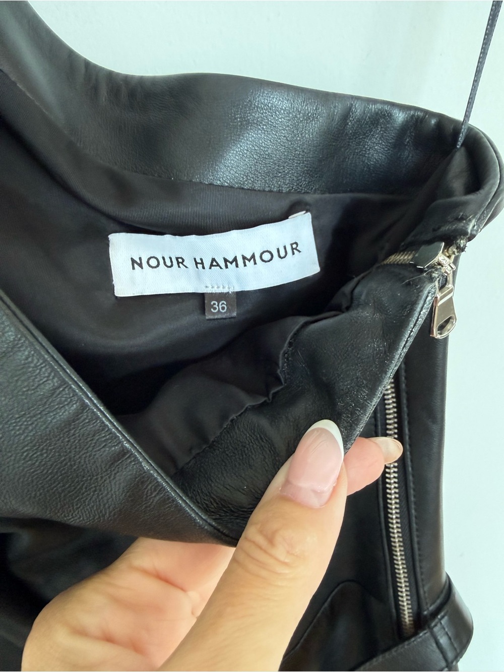 Nour Hammour One-Shoulder Black Leather Ruffle Mini Dress Size Fr 36/US Small - Picture 8 of 11